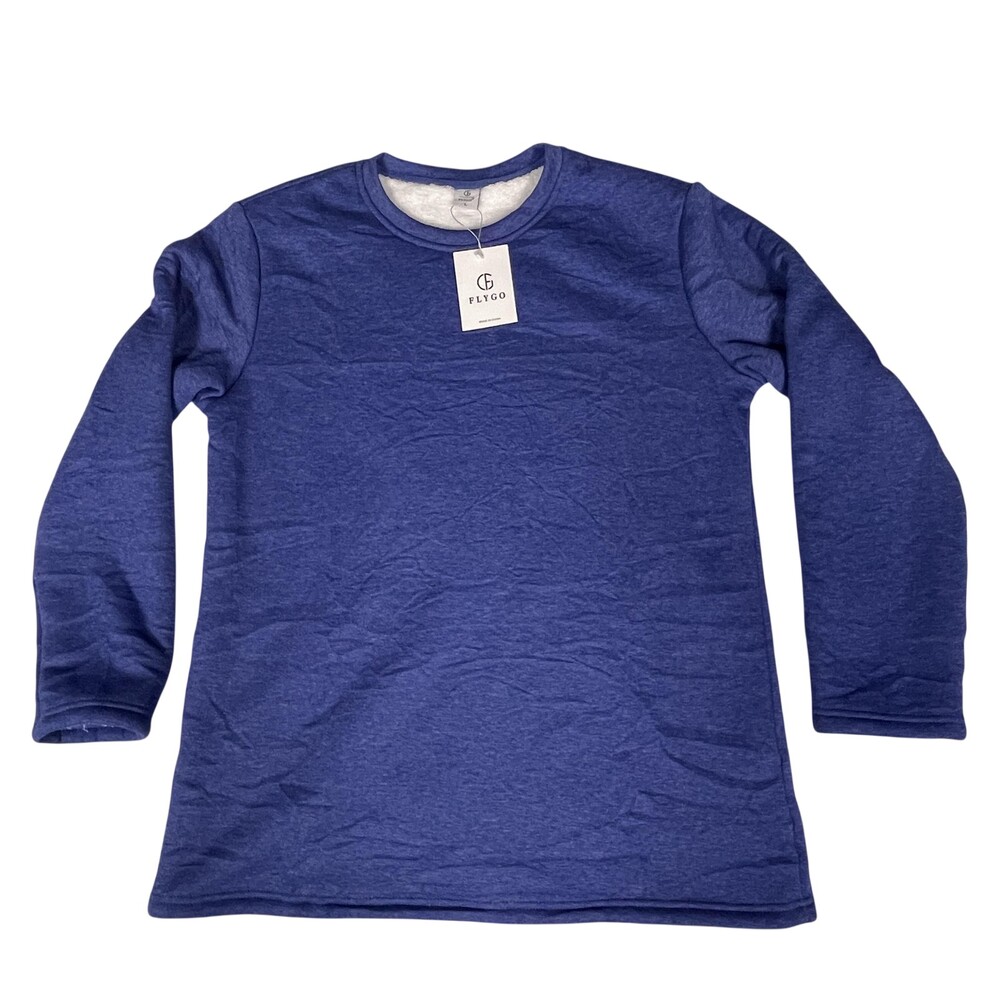 Flygo Sweatshirt Mens Large Blue Sherpa Fleece Lined Crewneck Pullover Warm